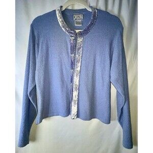 Vintage Y2K April Cornell Cardigan 2000 Size Small. Periwinkle With Grape Accent